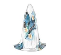 Ghjkfbf Blue Butterfly On Blossom Flower Print Hooded Cape For Teenagers,Youth Hooded Cape Soft For Halloween Parties