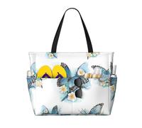 Ghjkfbf Blue Butterfly On Blossom Flower Print Large Capacity Beach Travel Bag For Family, Beach Tote Bag For Women With Zipper Pockets