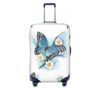 Ghjkfbf Blue Butterfly On Blossom Flower Print Luggage Suitcase Cover Protector Luggage Washable Covers With Concealed Zipper, Black, L
