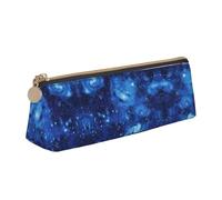Ghjkfbf Blue Universe Space Galaxy Print Leather Pencil Case, Pouch With Zipper For Stationary Supplies, Small Cosmetic Bag