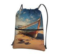 Ghjkfbf Boat On The Beach Print Drawstring Gym Bag, Backpack Swimming Bag With Outside Zipper, Sports Yoga Beach Football