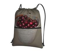 Ghjkfbf Bucket With Full Of Cherries Print Drawstring Gym Bag, Backpack Swimming Bag With Outside Zipper, Sports Yoga Beach Football