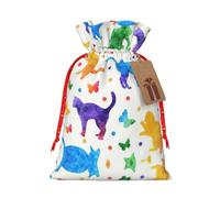 Ghjkfbf Butterfly Polka Dot And Cat Print Christmas Drawstring Gift Bags Xmas Gift Bags W/Tags Sacks Reusable Gift Wrapping Bags