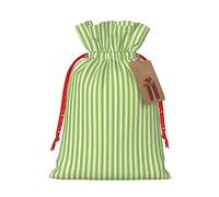 Ghjkfbf Classic Green Striped Print Christmas Drawstring Gift Bags Xmas Gift Bags W/Tags Sacks Reusable Gift Wrapping Bags