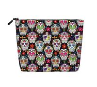Ghjkfbf Colorful Flower Skulls Print Single Layer Fake Hemp Makeup Bag Zipper Toiletry Bag Zipper Accessories