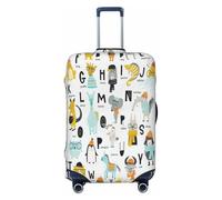 Ghjkfbf Cute Cartoon Animal Alphabet Print Luggage Suitcase Cover Protector Luggage Washable Covers With Concealed Zipper, Black, M