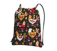 Ghjkfbf Cute Rooster Chickens Print Drawstring Gym Bag, Backpack Swimming Bag With Outside Zipper, Sports Yoga Beach Football