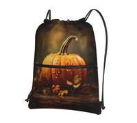 Ghjkfbf Fall Pumpkin Print Drawstring Gym Bag, Backpack Swimming Bag With Outside Zipper, Sports Yoga Beach Football
