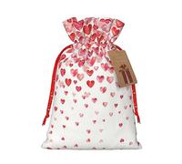 Ghjkfbf Falling Red Hearts Print Christmas Drawstring Gift Bags Xmas Gift Bags W/Tags Sacks Reusable Gift Wrapping Bags