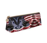 Ghjkfbf Firefighter American Flag Print Leather Pencil Case, Pouch With Zipper For Stationary Supplies, Small Cosmetic Bag
