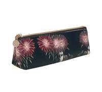 Ghjkfbf Fireworks Pattern Print Leather Pencil Case, Pouch With Zipper For Stationary Supplies, Small Cosmetic Bag