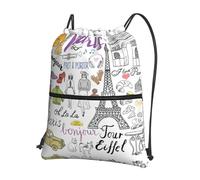 Ghjkfbf French Paris Tour Eiffel Tower Print Drawstring Gym Bag, Backpack Swimming Bag With Outside Zipper, Sports Yoga Beach Football