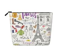 Ghjkfbf French Paris Tour Eiffel Tower Print Single Layer Fake Hemp Makeup Bag Zipper Toiletry Bag Zipper Accessories