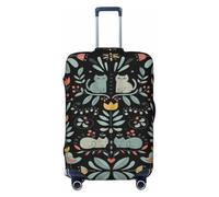 Ghjkfbf Funny Cats Birds And Flowers Print Luggage Suitcase Cover Protector Luggage Washable Covers With Concealed Zipper, Black, L