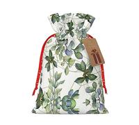 Ghjkfbf Green Eucalyptus Leaves Print Christmas Drawstring Bags Christmas Gift Bags W/Tag Bags Reusable Gift Wrapping Bags