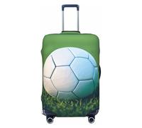 Ghjkfbf Green Soccer Ball On Grassy Print Luggage Suitcase Cover Protector Luggage Washable Covers With Concealed Zipper, Black, L