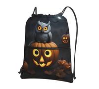 Ghjkfbf Halloween Owl Ghost Pumpkin 1 Print Drawstring Gym Bag, Backpack Swimming Bag With Outside Zipper, Sports Yoga Beach Football