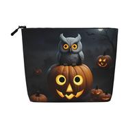 Ghjkfbf Halloween Owl Ghost Pumpkin 1 Print Single Layer Fake Hemp Makeup Bag Zipper Toiletry Bag Zipper Accessories