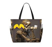 Ghjkfbf Interesting Skeleton Print Large Capacity Beach Travel Bag For Family, Beach Tote Bag For Women With Zipper Pockets
