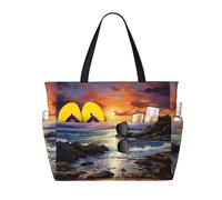 Ghjkfbf Ireland Sunset Seascape Print Large Capacity Beach Travel Bag For Family, Beach Tote Bag For Women With Zipper Pockets