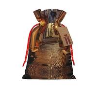 Ghjkfbf Italian Old Street Print Christmas Drawstring Gift Bags Xmas Gift Bags W/Tags Sacks Reusable Gift Wrapping Bags