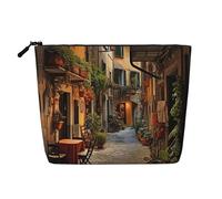 Ghjkfbf Italian Old Street Print Single Layer Fake Hemp Makeup Bag Zipper Toiletry Bag Zipper Accessories