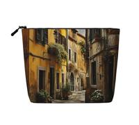 Ghjkfbf Italian Old Street Print Single Layer Fake Hemp Makeup Bag Zipper Toiletry Bag Zipper Accessories