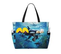 Ghjkfbf Killer Whales Swim Along Print Large Capacity Beach Travel Bag For Family, Beach Tote Bag For Women With Zipper Pockets