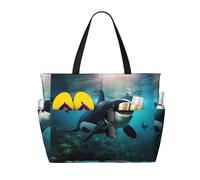 Ghjkfbf Killer Whales Swim Along Print Large Capacity Beach Travel Bag For Family, Beach Tote Bag For Women With Zipper Pockets