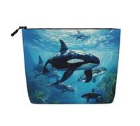 Ghjkfbf Killer Whales Swim Along Print Single Layer Fake Hemp Makeup Bag Zipper Toiletry Bag Zipper Accessories