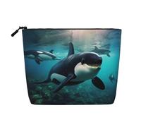 Ghjkfbf Killer Whales Swim Along Print Single Layer Fake Hemp Makeup Bag Zipper Toiletry Bag Zipper Accessories