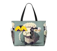 Ghjkfbf Lamb Print Large Capacity Beach Travel Bag For Family, Beach Tote Bag For Women With Zipper Pockets