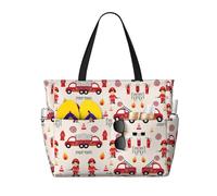 Ghjkfbf Little Boys And Girls In Firefighters Print Large Capacity Beach Travel Bag For Family, Beach Tote Bag For Women With Zipper Pockets
