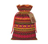 Ghjkfbf Mexican Folk Art Boho Print Christmas Drawstring Gift Bags Xmas Gift Bags W/Tags Sacks Reusable Gift Wrapping Bags