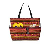 Ghjkfbf Mexican Folk Art Boho Print Large Capacity Beach Travel Bag For Family, Beach Tote Bag For Women With Zipper Pockets