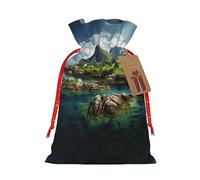 Ghjkfbf Norway Islands Print Christmas Drawstring Gift Bags Xmas Gift Bags W/Tags Sacks Reusable Gift Wrapping Bags