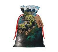 Ghjkfbf Norway Islands Print Christmas Drawstring Gift Bags Xmas Gift Bags W/Tags Sacks Reusable Gift Wrapping Bags