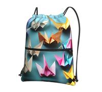 Ghjkfbf Origami Paper Crane Print Drawstring Gym Bag, Backpack Swimming Bag With Outside Zipper, Sports Yoga Beach Football