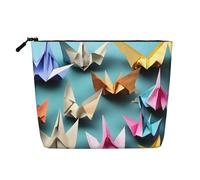 Ghjkfbf Origami Paper Crane Print Single Layer Fake Hemp Makeup Bag Zipper Toiletry Bag Zipper Accessories