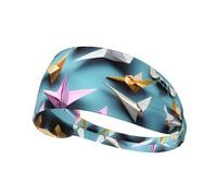 Ghjkfbf Origami Paper Cranes Print Wide-Brimmed Fashionable Elastic Exercise Headband For Running And Workouts
