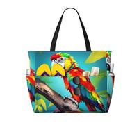 Ghjkfbf Parrots On Tree Print Large Capacity Beach Travel Bag For Family, Beach Tote Bag For Women With Zipper Pockets