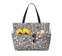 Ghjkfbf Pebble Stone Pattern Print Large Capacity Beach Travel Bag For Family, Beach Tote Bag For Women With Zipper Pockets