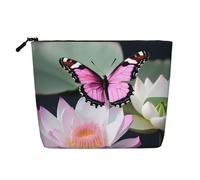 Ghjkfbf Pink Butterfly 1 Print Single Layer Fake Hemp Makeup Bag Zipper Toiletry Bag Zipper Accessories