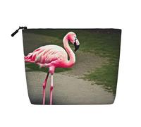 Ghjkfbf Pink Flamingo Print Single Layer Fake Hemp Makeup Bag Zipper Toiletry Bag Zipper Accessories