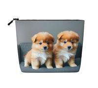 Ghjkfbf Pomeranians Puppies And Point 1 Print Single Layer Fake Hemp Makeup Bag Zipper Toiletry Bag Zipper Accessories
