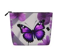Ghjkfbf Purple Butterfly And Flower 1 Print Single Layer Fake Hemp Makeup Bag Zipper Toiletry Bag Zipper Accessories