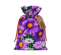Ghjkfbf Purple Daisy Print Christmas Drawstring Gift Bags Xmas Gift Bags W/Tags Sacks Reusable Gift Wrapping Bags