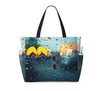 Ghjkfbf Rain Drops On Glass Print Large Capacity Beach Travel Bag For Family, Beach Tote Bag For Women With Zipper Pockets