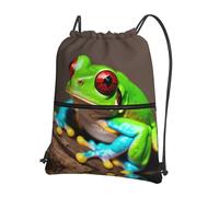 Ghjkfbf Red Eyes Tree Frogs Print Drawstring Gym Bag, Backpack Swimming Bag With Outside Zipper, Sports Yoga Beach Football