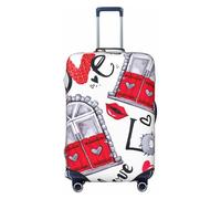 Ghjkfbf Red Heart Lips And Love Print Luggage Suitcase Cover Protector Luggage Washable Covers With Concealed Zipper, Black, L
